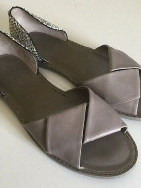 Vince | Gray Idara Sandal Leather D'orsay Snake Print Flat Open Toe Twist | 8.5